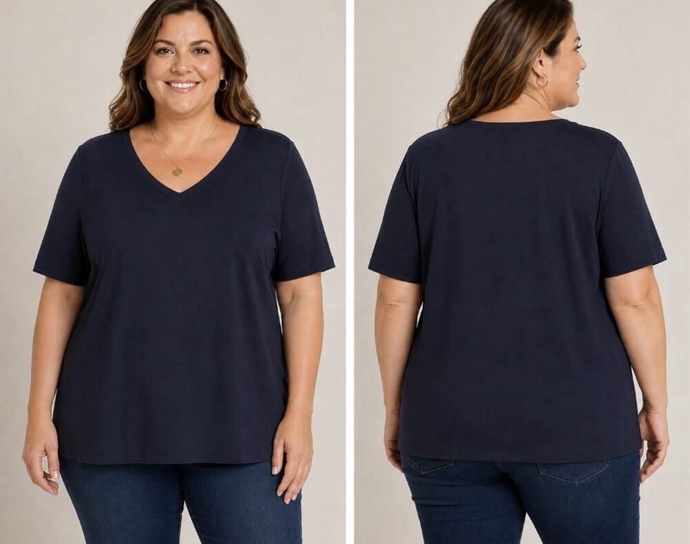 Talbots Tee Navy V neck Short Sleeve Top Size 3X Pima Cotton EUC